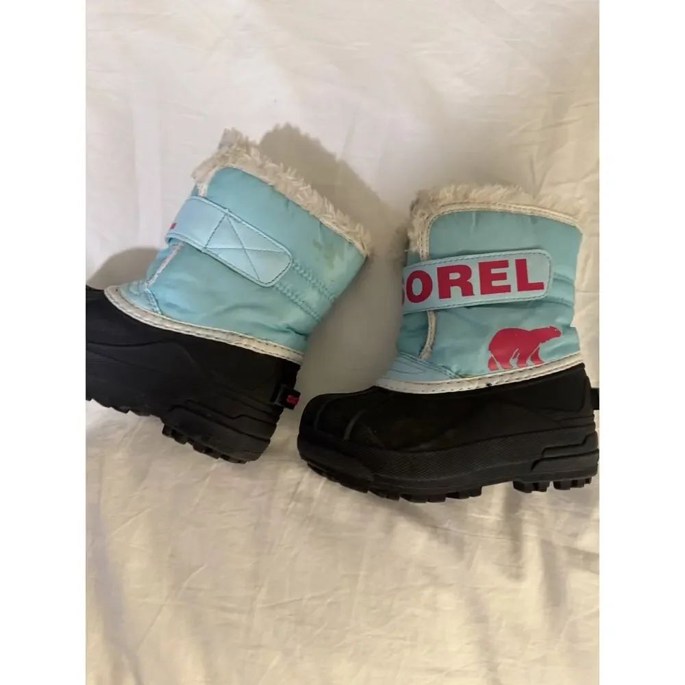 Sorel Snow Commander Girls Snow Boots Turquoise Pink Sz 9c Waterproof Insulated